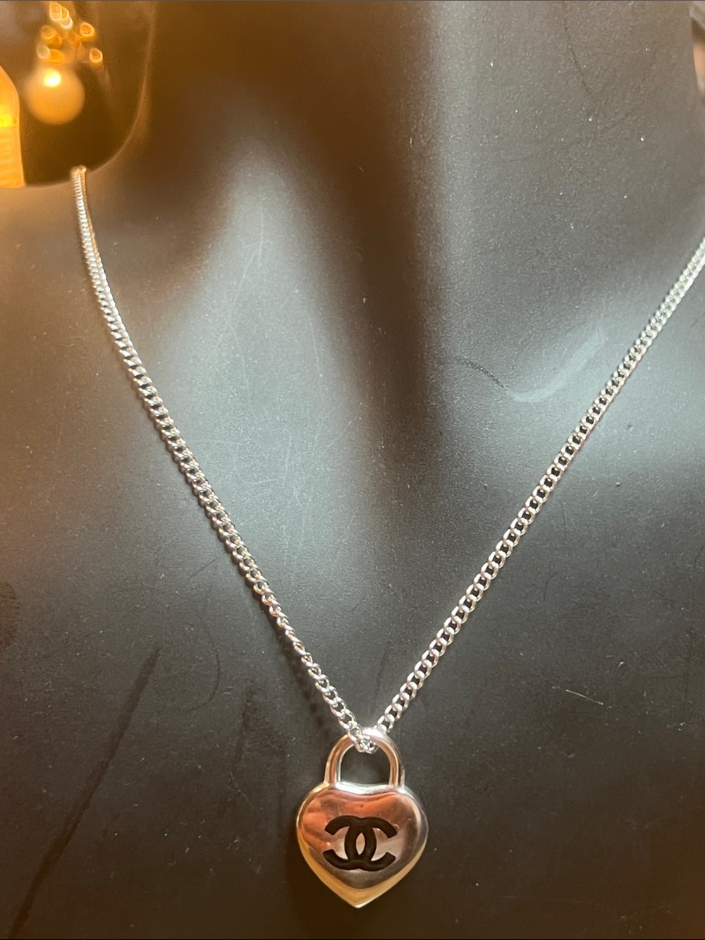 Silver Heart Padlock Necklace with Interlocking Logo Pendant